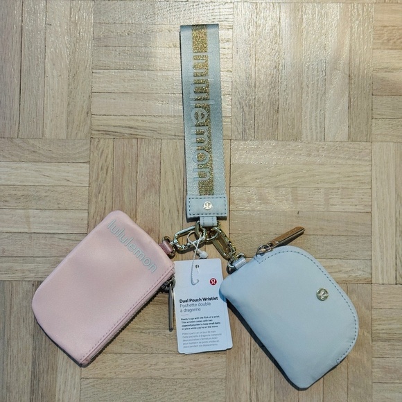 lululemon athletica Handbags - Lululemon - Dual Pouch Wristlet, Pink and White, Brand New with Tags!